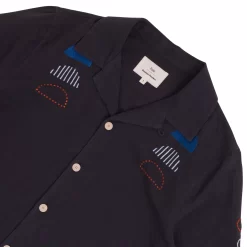 SS Soft Collar Shirt - Black Moon Embroidery DP -Folk Shop AW24pre 109