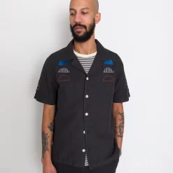 SS Soft Collar Shirt - Black Moon Embroidery DP -Folk Shop AW24preMarcelostyledshots 020