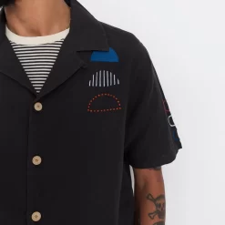 SS Soft Collar Shirt - Black Moon Embroidery DP -Folk Shop AW24preMarcelostyledshots 022