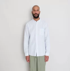 Relaxed Fit Shirt - Blue Microstripe Slub 15 Relaxed Fit Shirt - Blue Microstripe Slub -Folk Shop AW24preMarcelostyledshots 083