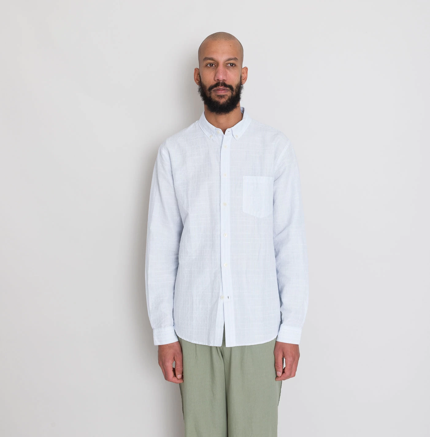Relaxed Fit Shirt - Blue Microstripe Slub 7 Relaxed Fit Shirt - Blue Microstripe Slub - Image 7