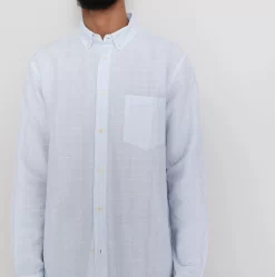 Relaxed Fit Shirt - Blue Microstripe Slub 16 Relaxed Fit Shirt - Blue Microstripe Slub -Folk Shop AW24preMarcelostyledshots 086