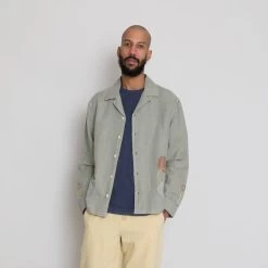 LS Soft Collar Shirt - Olive Sun Embroidery DP 16 LS Soft Collar Shirt - Olive Sun Embroidery DP -Folk Shop AW24preMarcelostyledshots 336