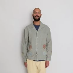 LS Soft Collar Shirt - Olive Sun Embroidery DP 17 LS Soft Collar Shirt - Olive Sun Embroidery DP -Folk Shop AW24preMarcelostyledshots 340