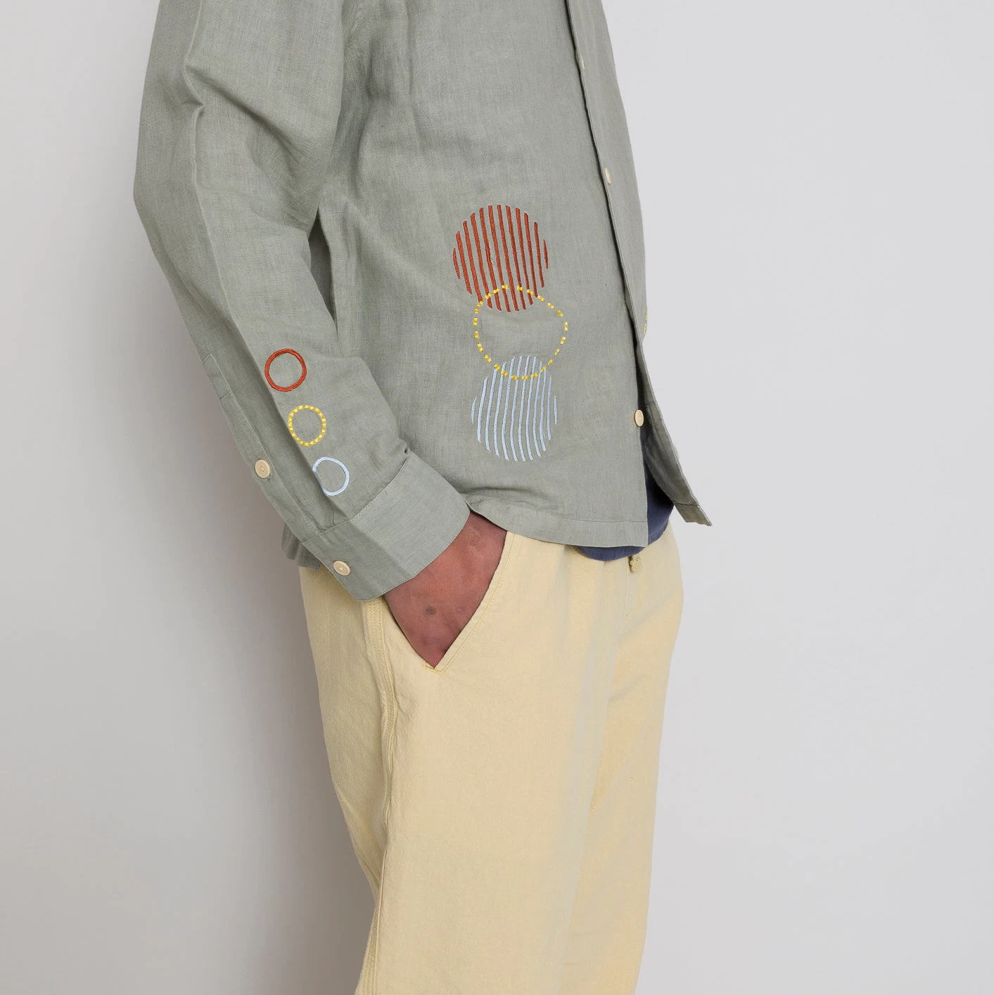 LS Soft Collar Shirt - Olive Sun Embroidery DP 9 LS Soft Collar Shirt - Olive Sun Embroidery DP - Image 9