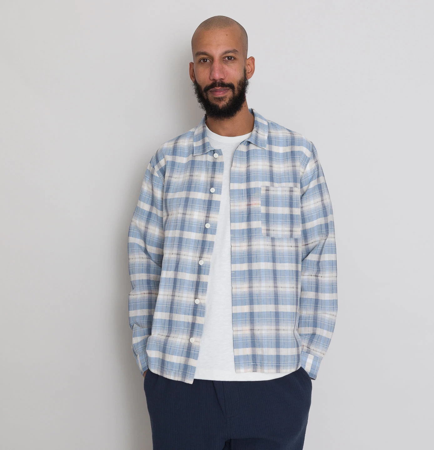 Patch Shirt - Soft Blue Open Check 9 Patch Shirt - Soft Blue Open Check - Image 9