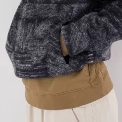 Boxy Funnel Fleece - Slate Wool Polka -Folk Shop FOLKMENSMODELAW23 269