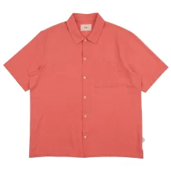 Gabe Shirt - Coral Linen Grid