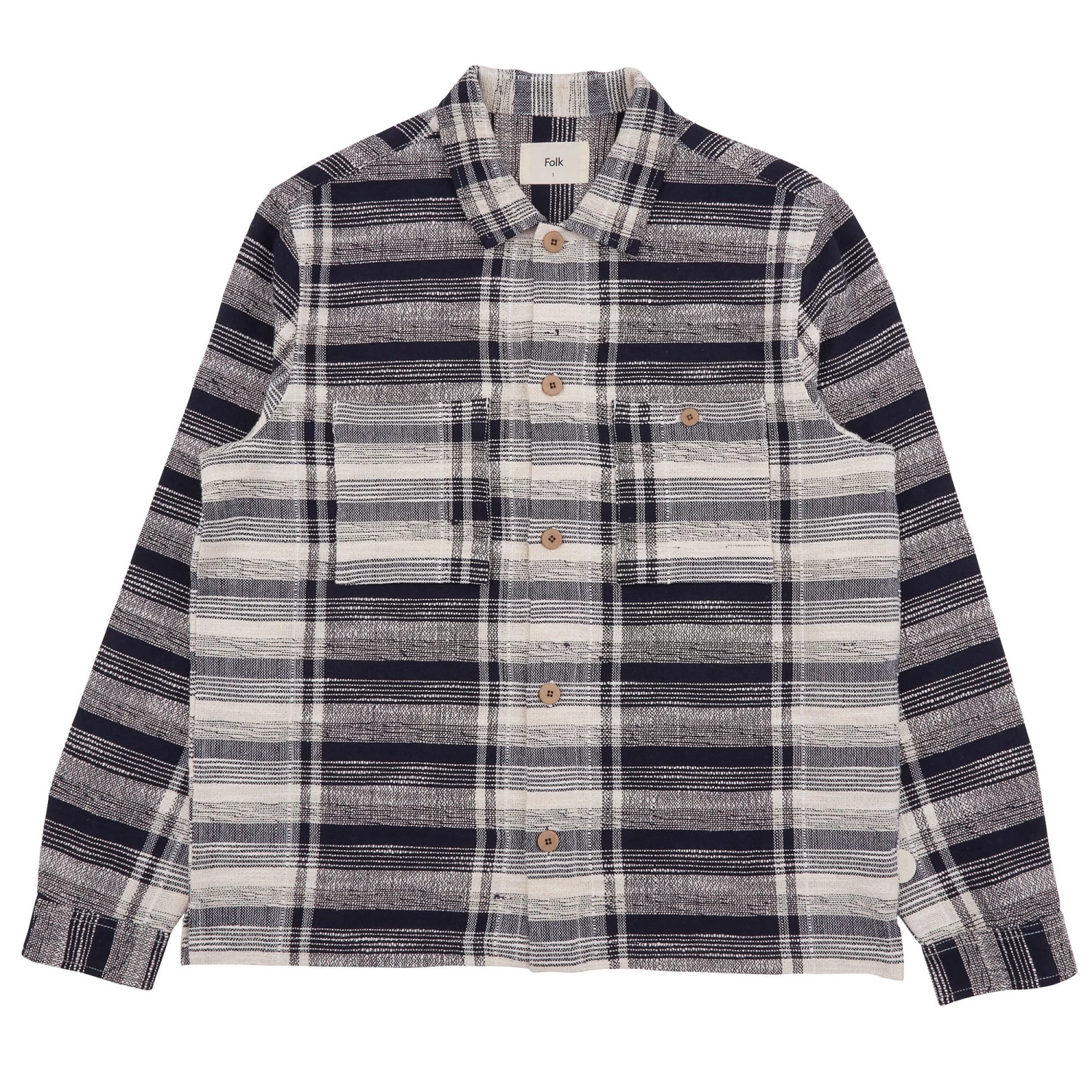 Patch Overshirt - Navy Basket Weave Check 1 Patch Overshirt - Navy Basket Weave Check
