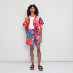 Short Sleeve Soft Collar Shirt Women's - Red Tulip Print