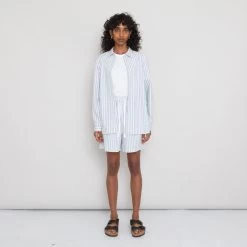 Boyfriend Shirt Women's - Cornflower Ecru Stripe