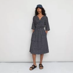 Folk Shop 29 Gathered Dress Women's - Dot And Stripe Dark Navy Voile