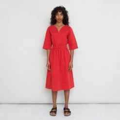 Gathered Dress Women's - Vermilion Canvas