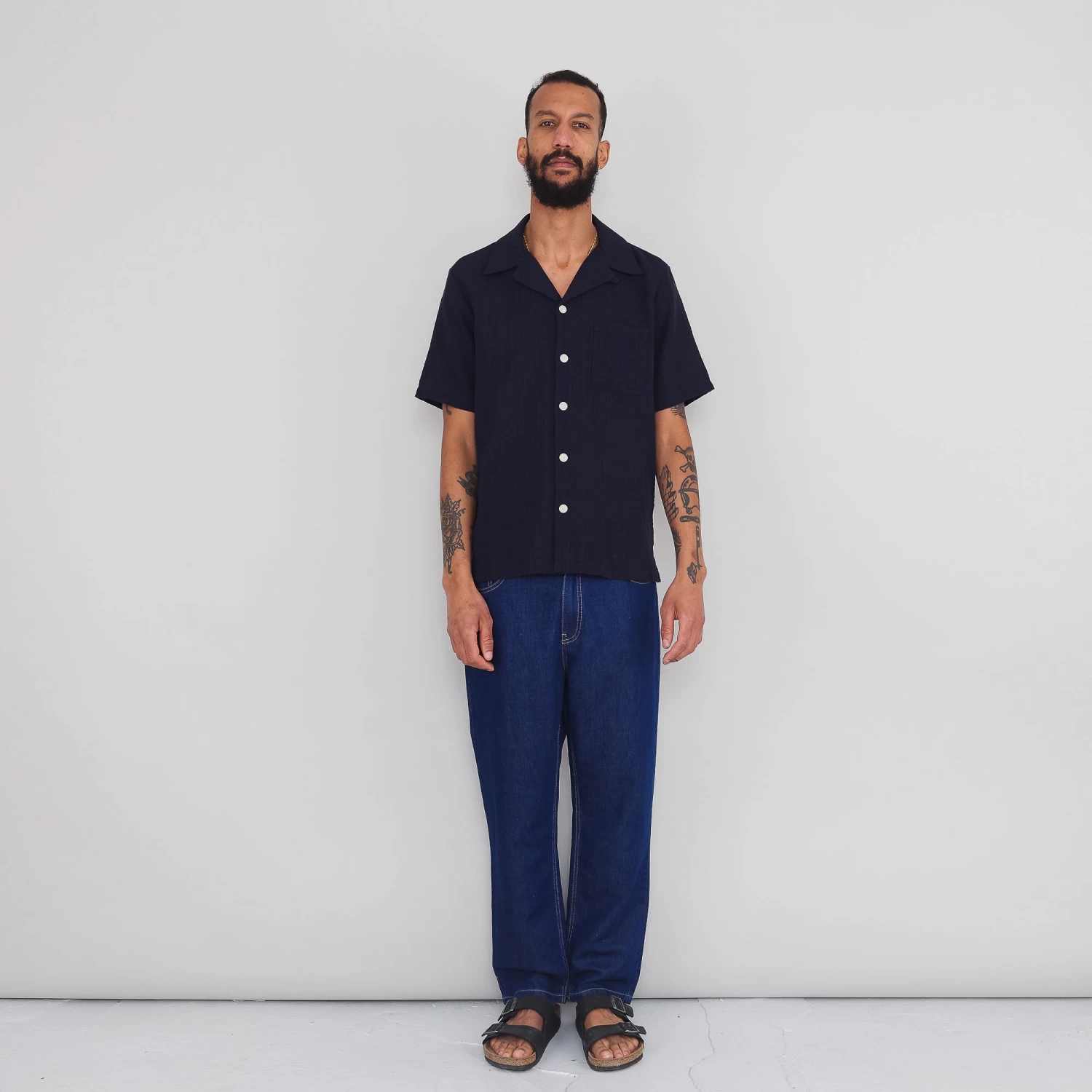 SS Soft Collar Shirt - Navy Open Weave Check 2 SS Soft Collar Shirt - Navy Open Weave Check - Image 2