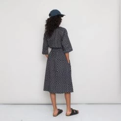 Gathered Dress Women's - Dot And Stripe Dark Navy Voile -Folk Shop PRODUCT SLOT 3 921683 6C9EBFC92CBC166DC5549507C9F777E6FB27BB4AEEC7C8F13A98333703A8E4292CB3DA20DFDD7D11082A43403D4EFCE3607A14E27A2E53396F2093A97EA3D545