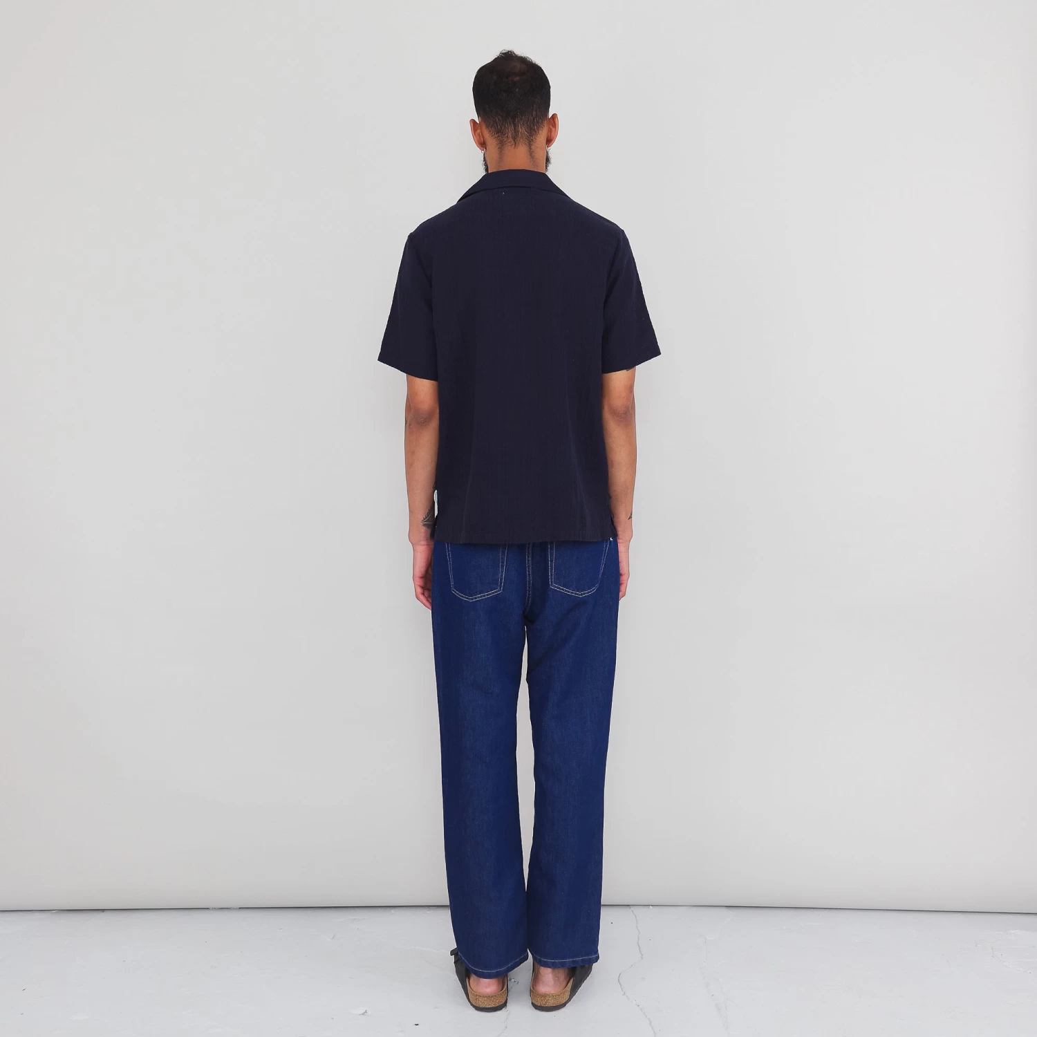 SS Soft Collar Shirt - Navy Open Weave Check 3 SS Soft Collar Shirt - Navy Open Weave Check - Image 3