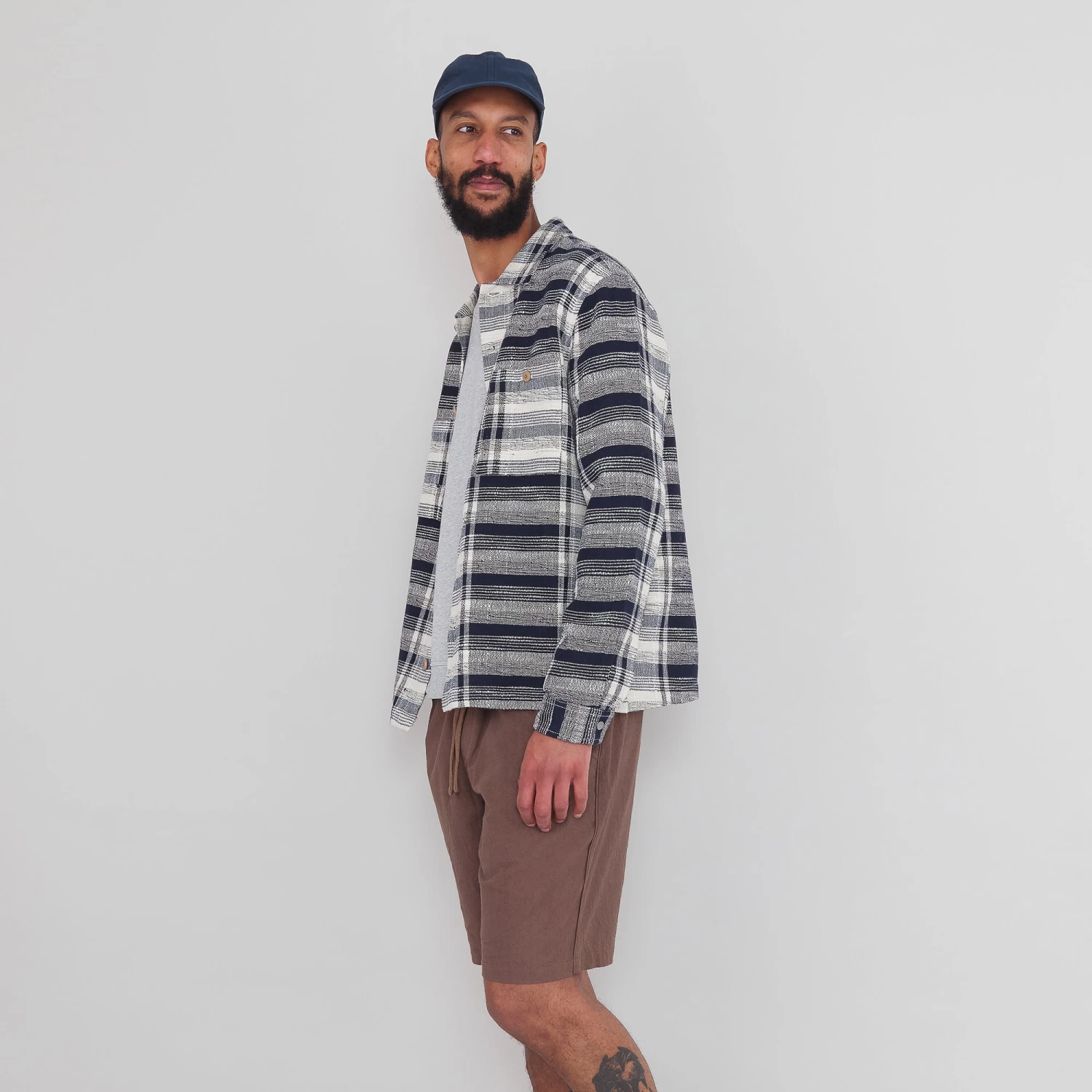 Patch Overshirt - Navy Basket Weave Check 3 Patch Overshirt - Navy Basket Weave Check - Image 3